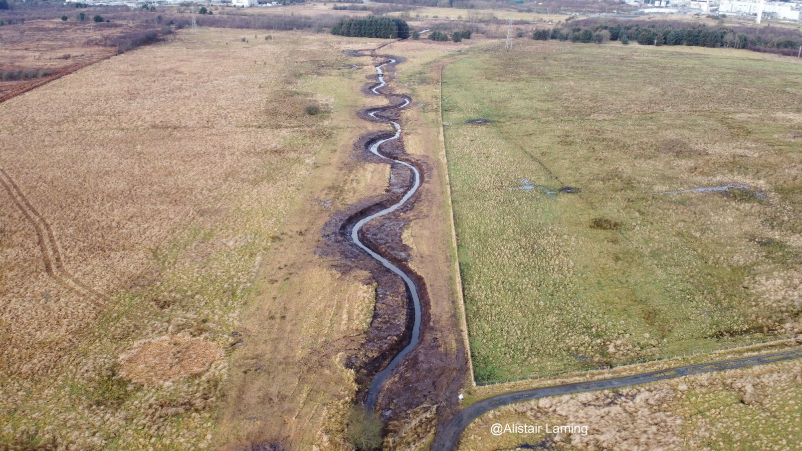 wetlands restoration work viewed from above